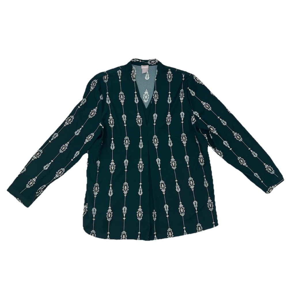 Chico’s Floral Damask Print Flowy V-Neck Top Blouse Sz XL